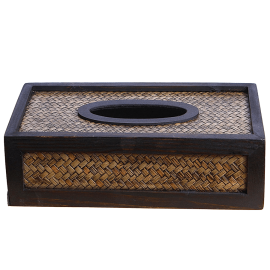 Zásobník na ubrousky ze dřeva a ratanu